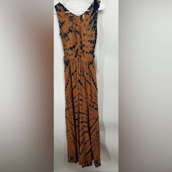 Young Fabulous & Broke Brown Blue Tie Dye Maxi Dress Pockets Size small NWT - Picture 1 of 5